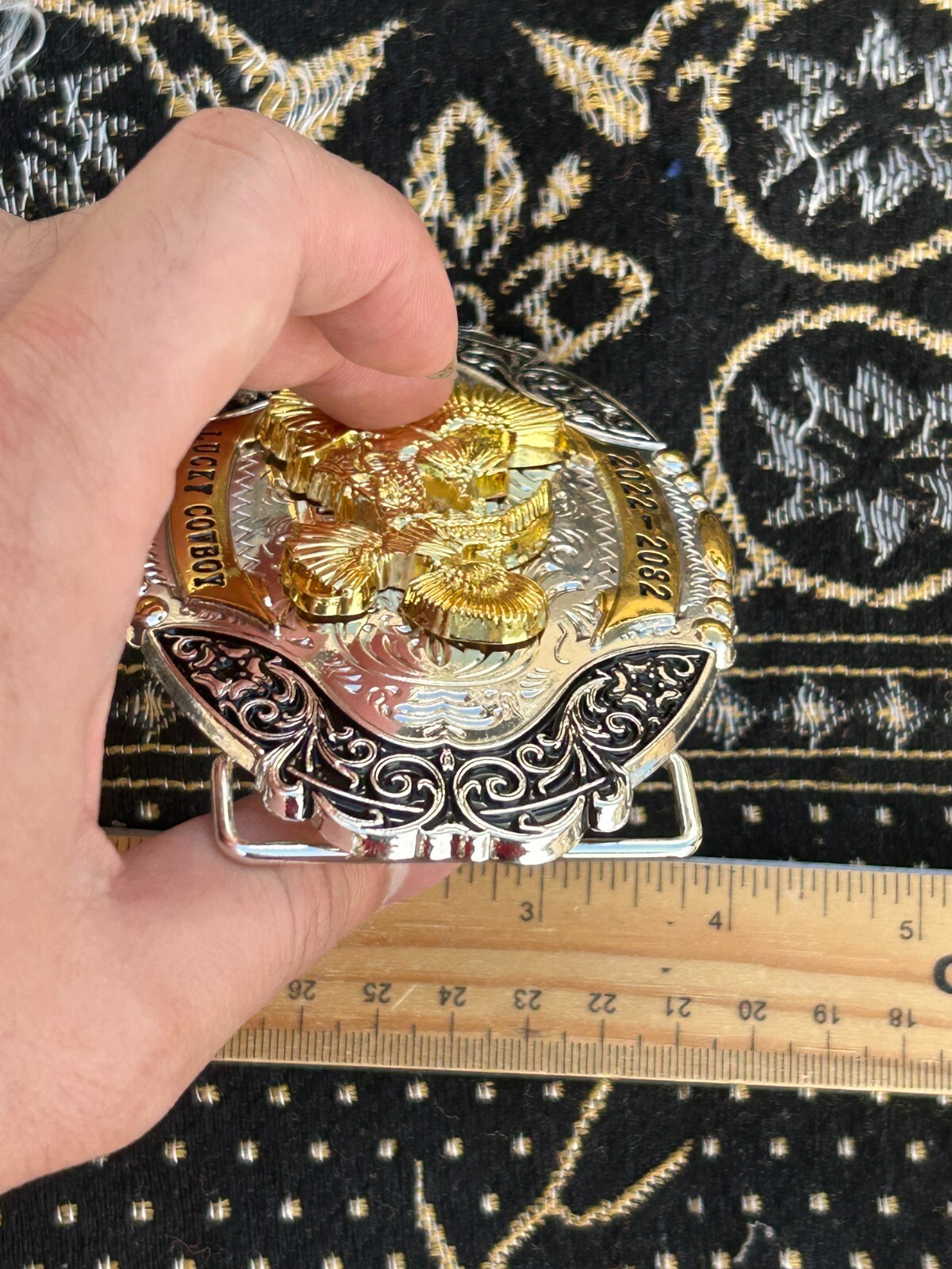 Western Buckle Gold Black Silver Roosters Cowboy 2 »Buckle Hebilla Vaquero Gallo