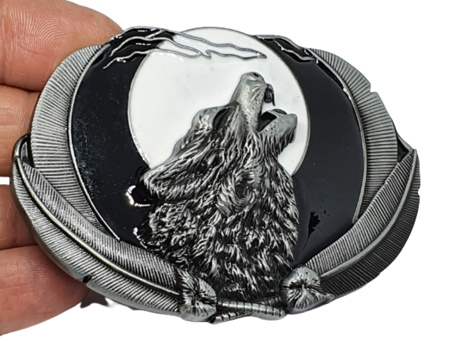 Belt Buckle Howling Wolf Moon Feathers Fenrir For 40mm Belt Pagan Norse Viking
