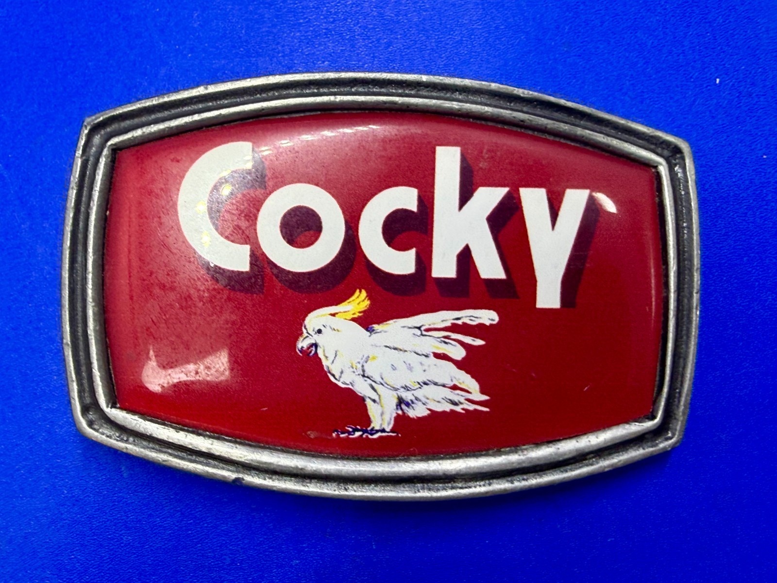 Y2K Men Cocky red belt buckle tv show bone classic hardware vintage retro whimsy