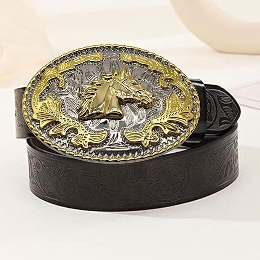 Horse Head Western Rodeo Gold Tone Design Fashion Cowboy Belt Buckle