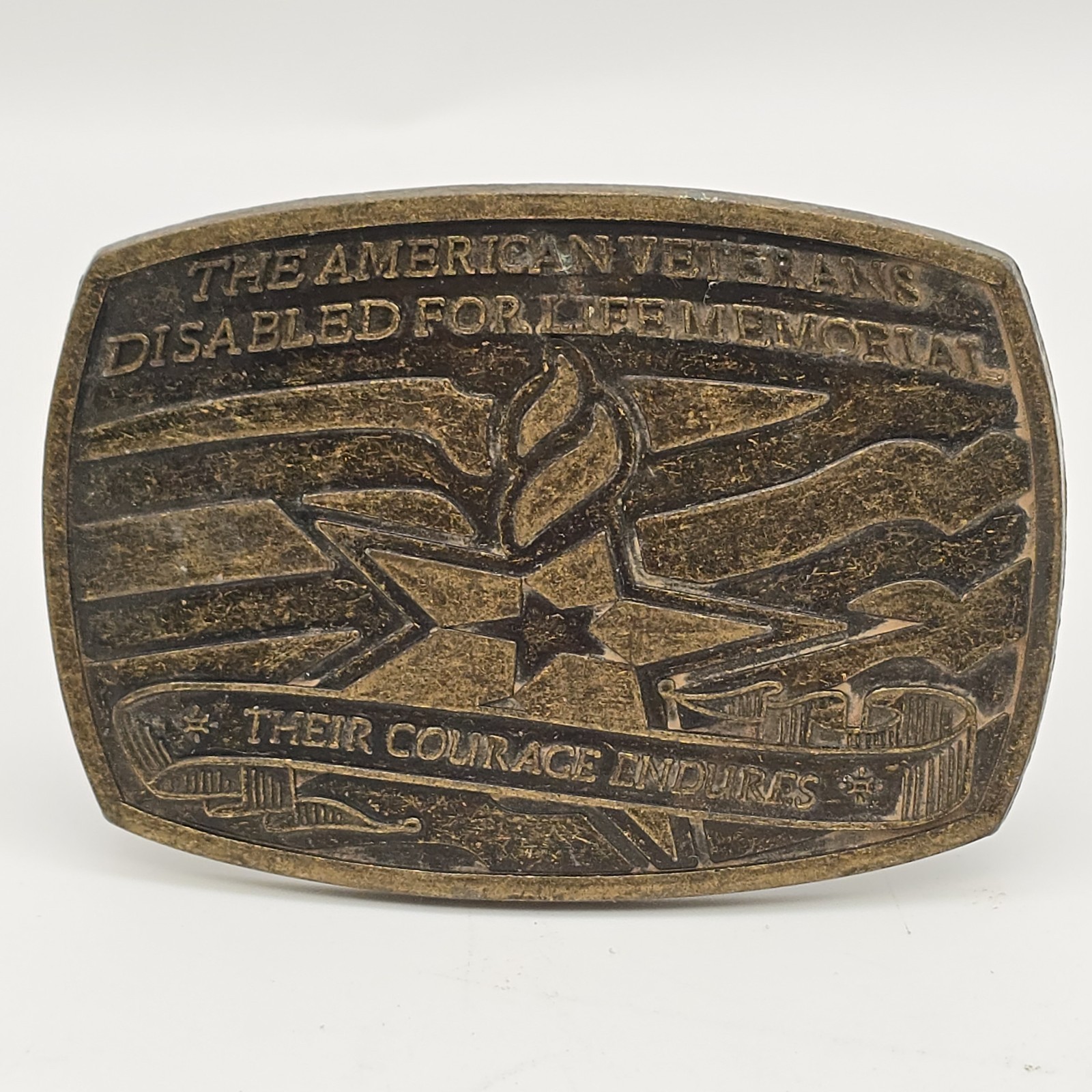 AMERICAN VETERANS 2007 DISABLED FOR LIFE MEMORIAL BRASS BELT BUCKLE #0369