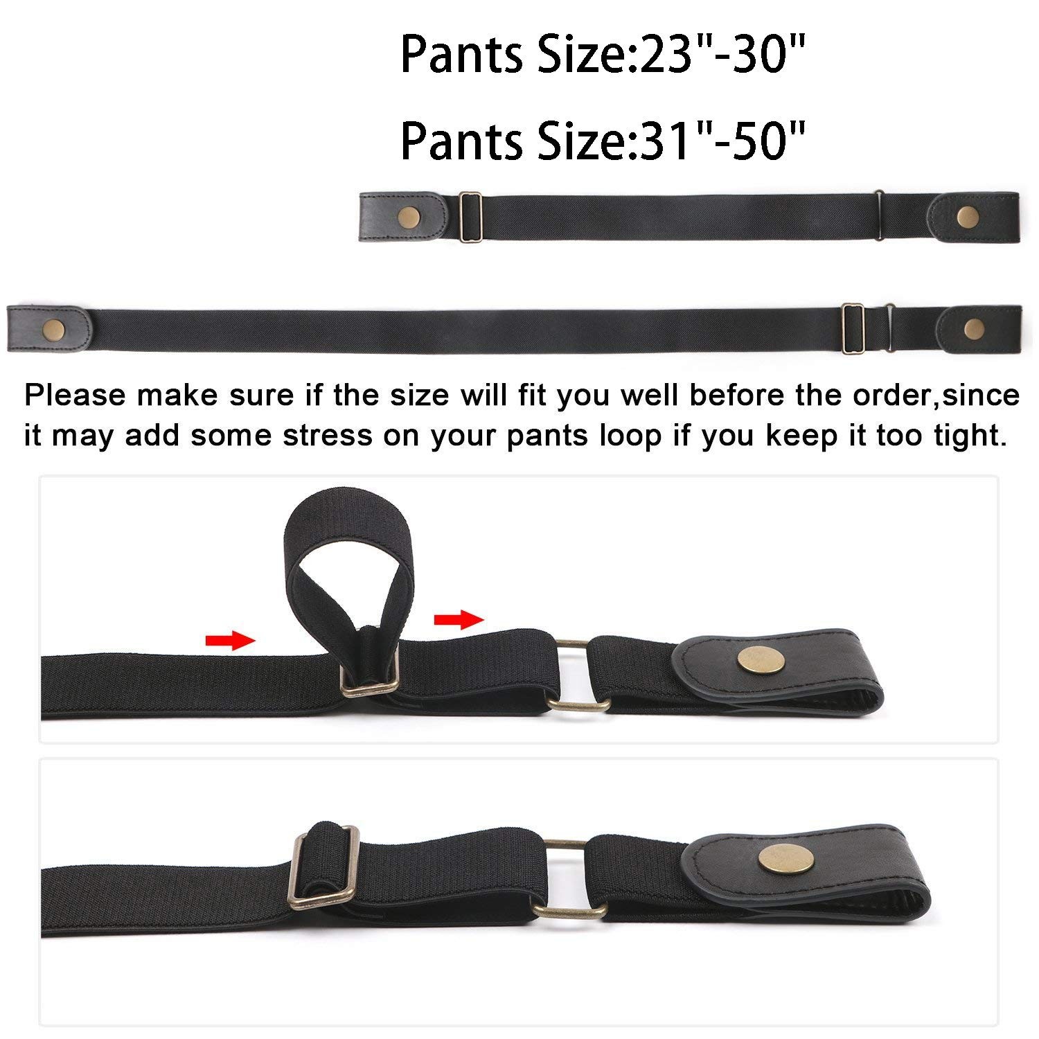 WERFORU 2 Pack No Buckle Stretch Belt For Pants Size 23&Prime;-30&Prime;, B-black-2