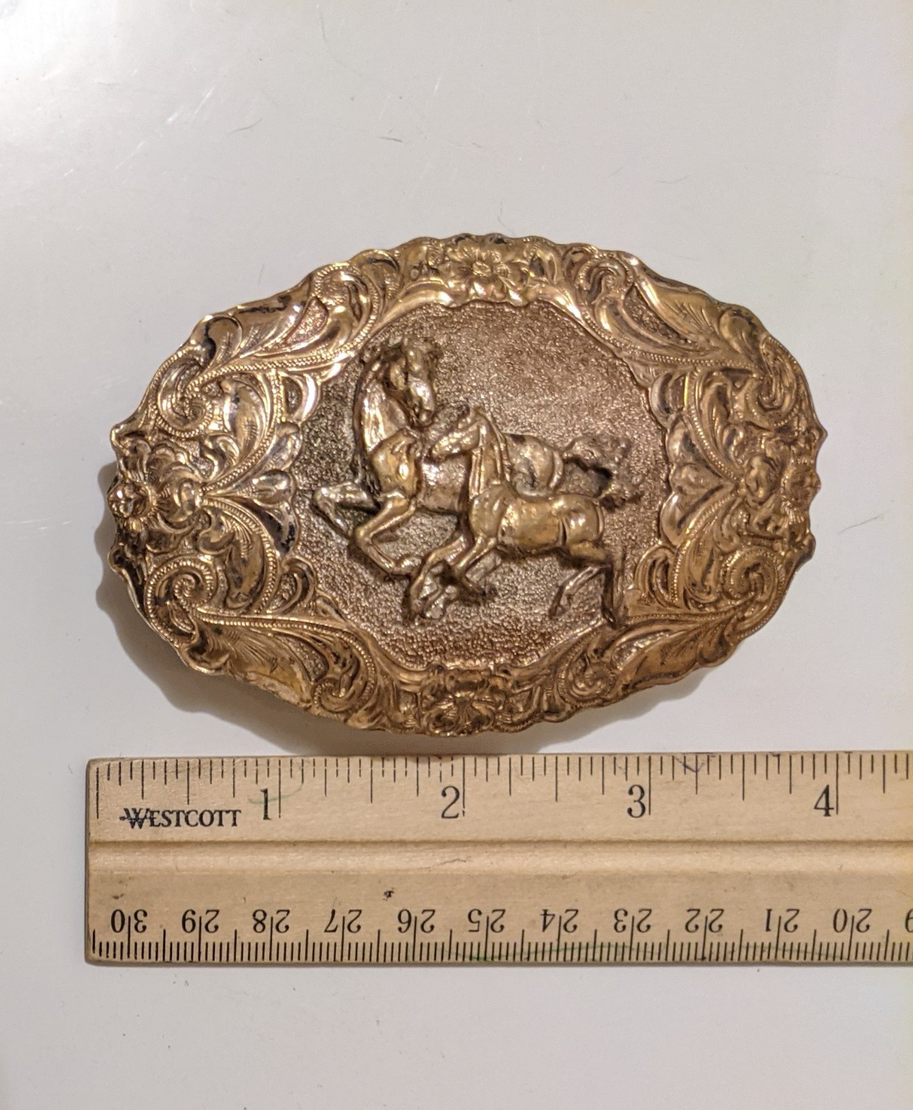 Vintage El Arturo Crumrine Silversmiths Western Horses Metal Belt BUCKLE
