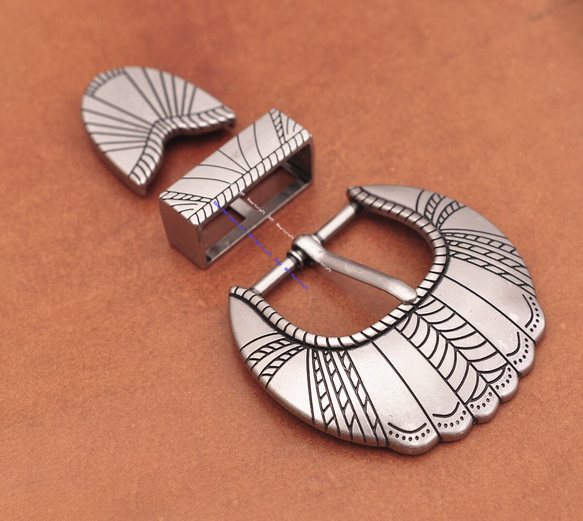 Inner 30MM Anqitue Silver Traditional Tribal Flower Leather Belt Buckle 3pcs Set