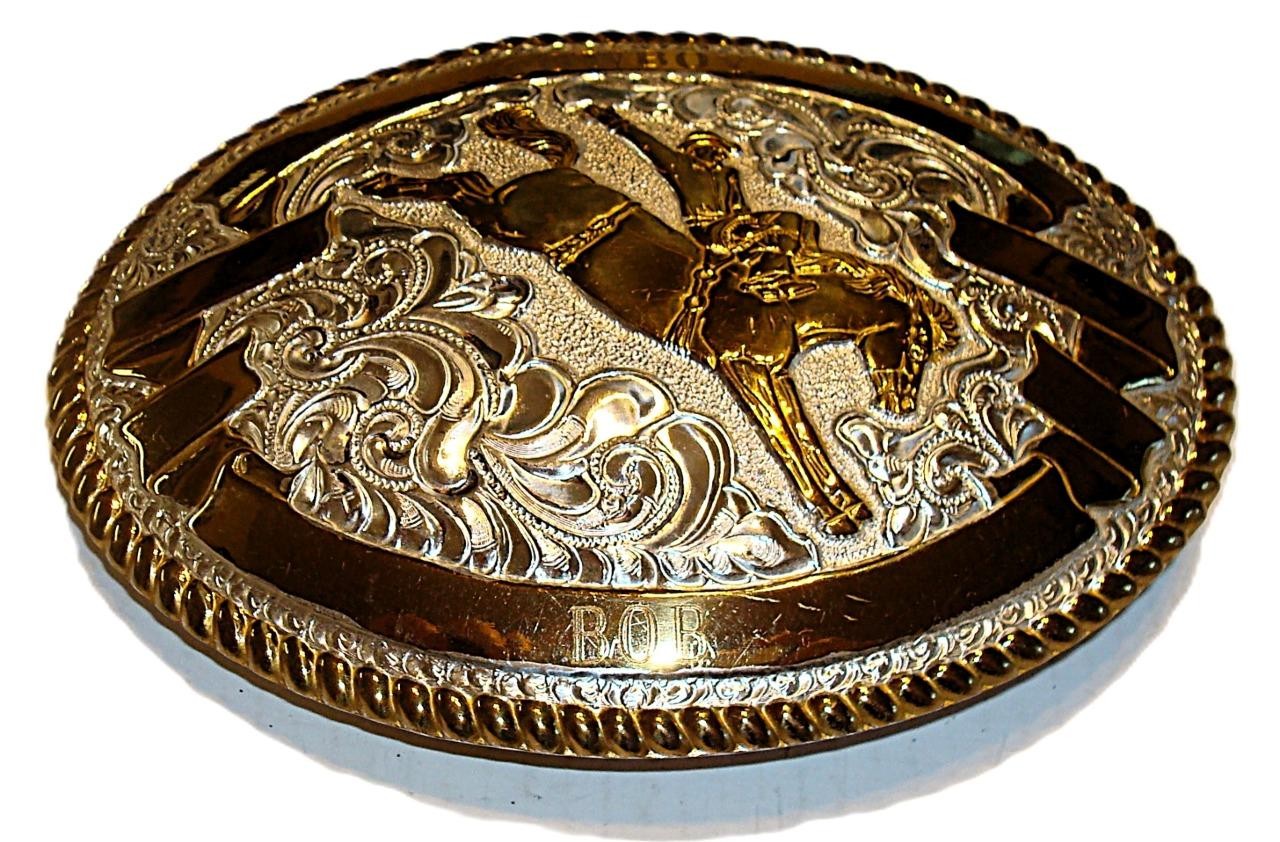 CRUMRINE BRONCO RIDER BELT BUCKLE HEAVY SILVER PLATE Over BRONZE!