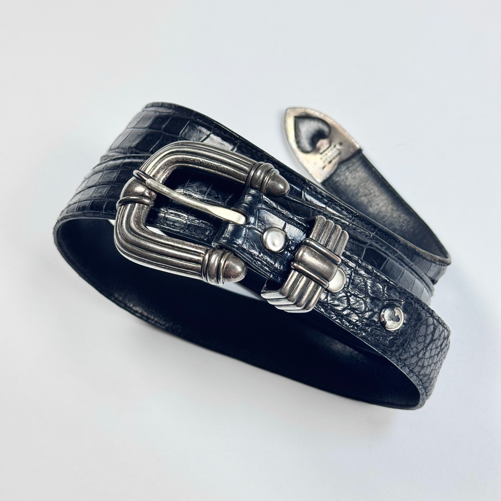 Douglas Magnus Belt Buckle Set Mens Sterling Silver 14k Gold Maidas Alligator