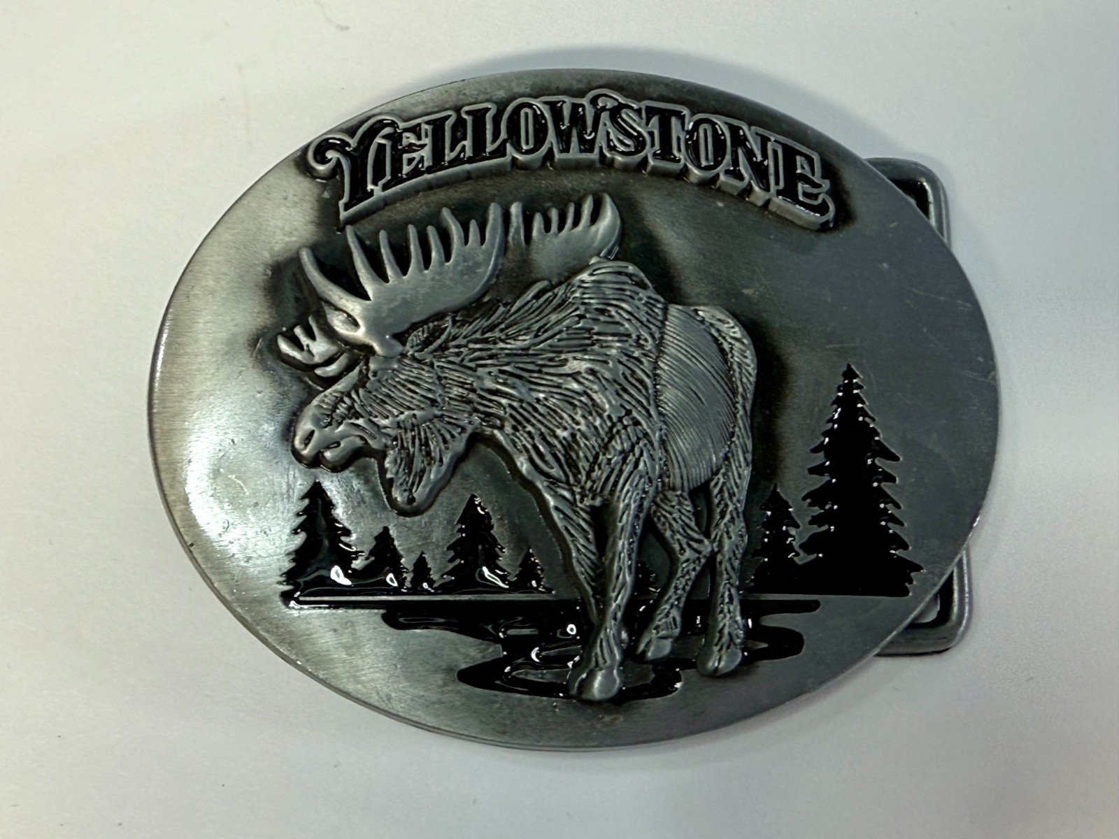 YELLOWSTONE National Park Moose Elk Wildlife Scene Silver Color Belt Buckle