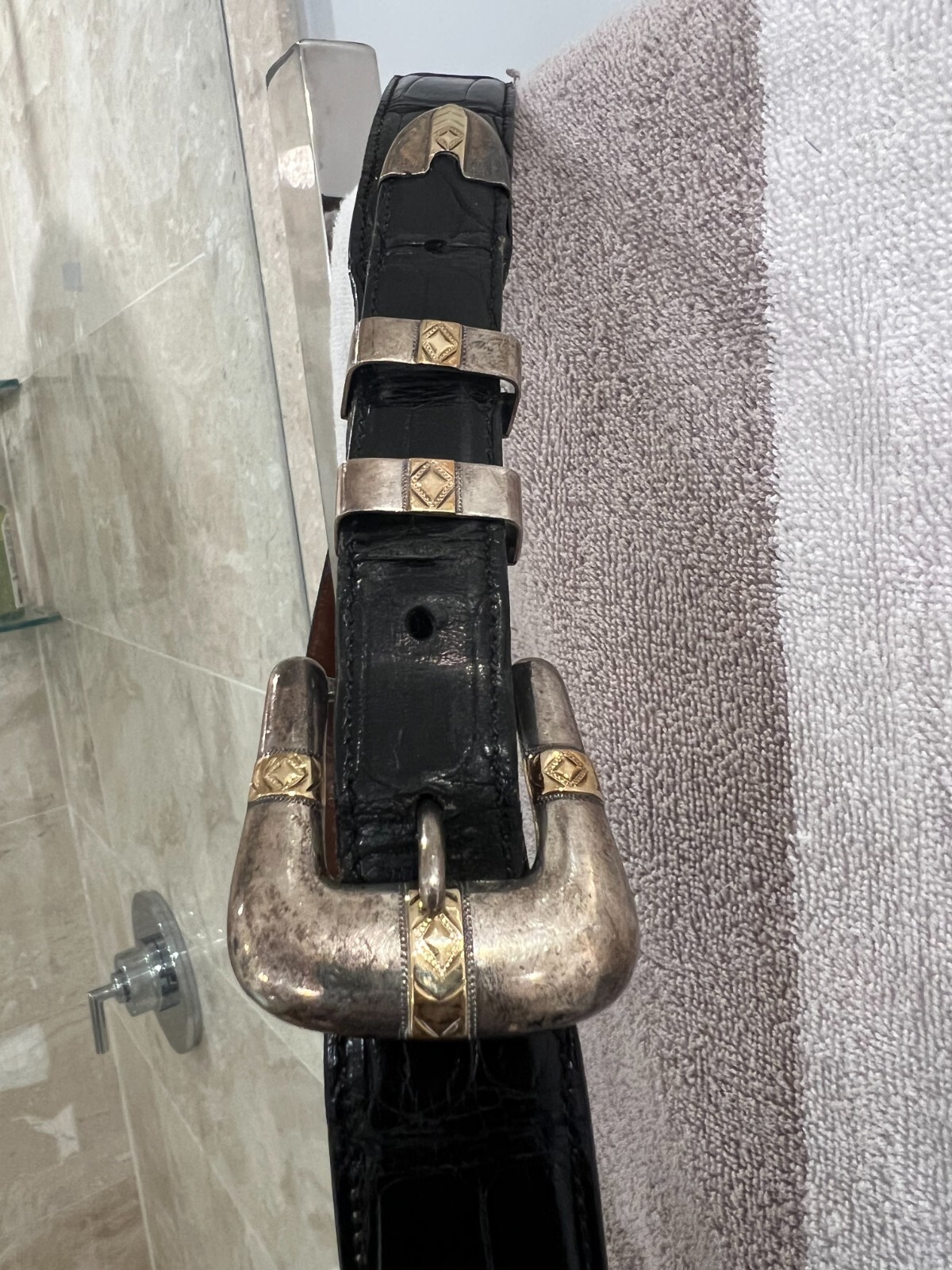 J.W. Comstock Heritage Sterling Silver 14K Gold 4 Buckle w Alligator Belt $4K