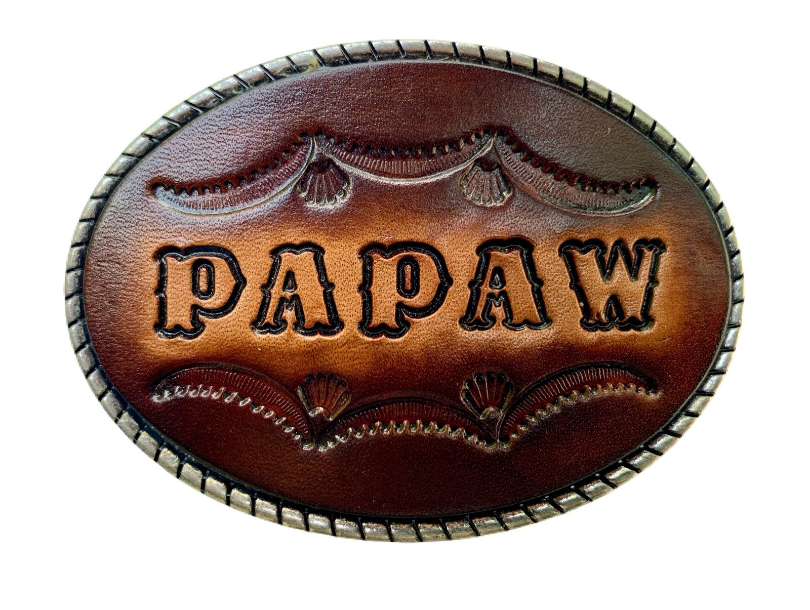 Large Custom Tooled Leather Belt Buckle, MADE to ORDER, Names or Initials