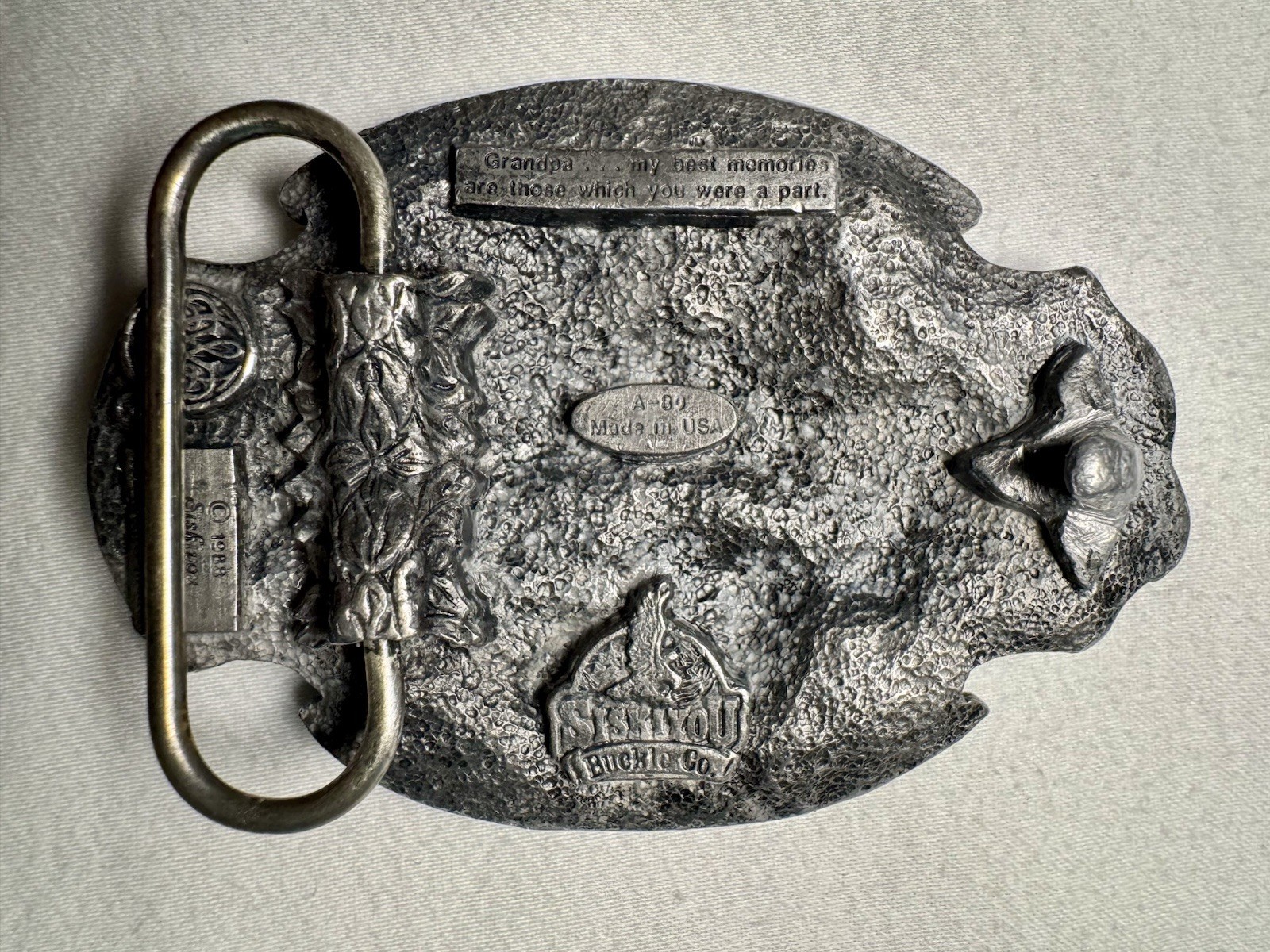 Vintage 1988 Grandpa Pewter Belt Buckle A-80 Siskiyou Buckel Co.