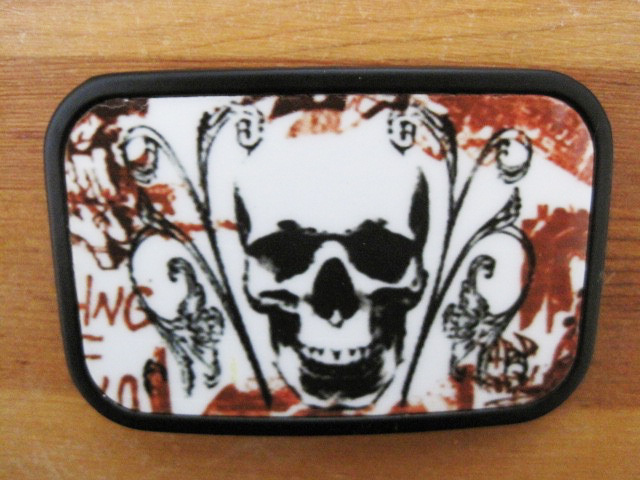 Belt Buckle Black Metal Dia De Los Muertos DAY OF THE DEAD Skull in Black Red a