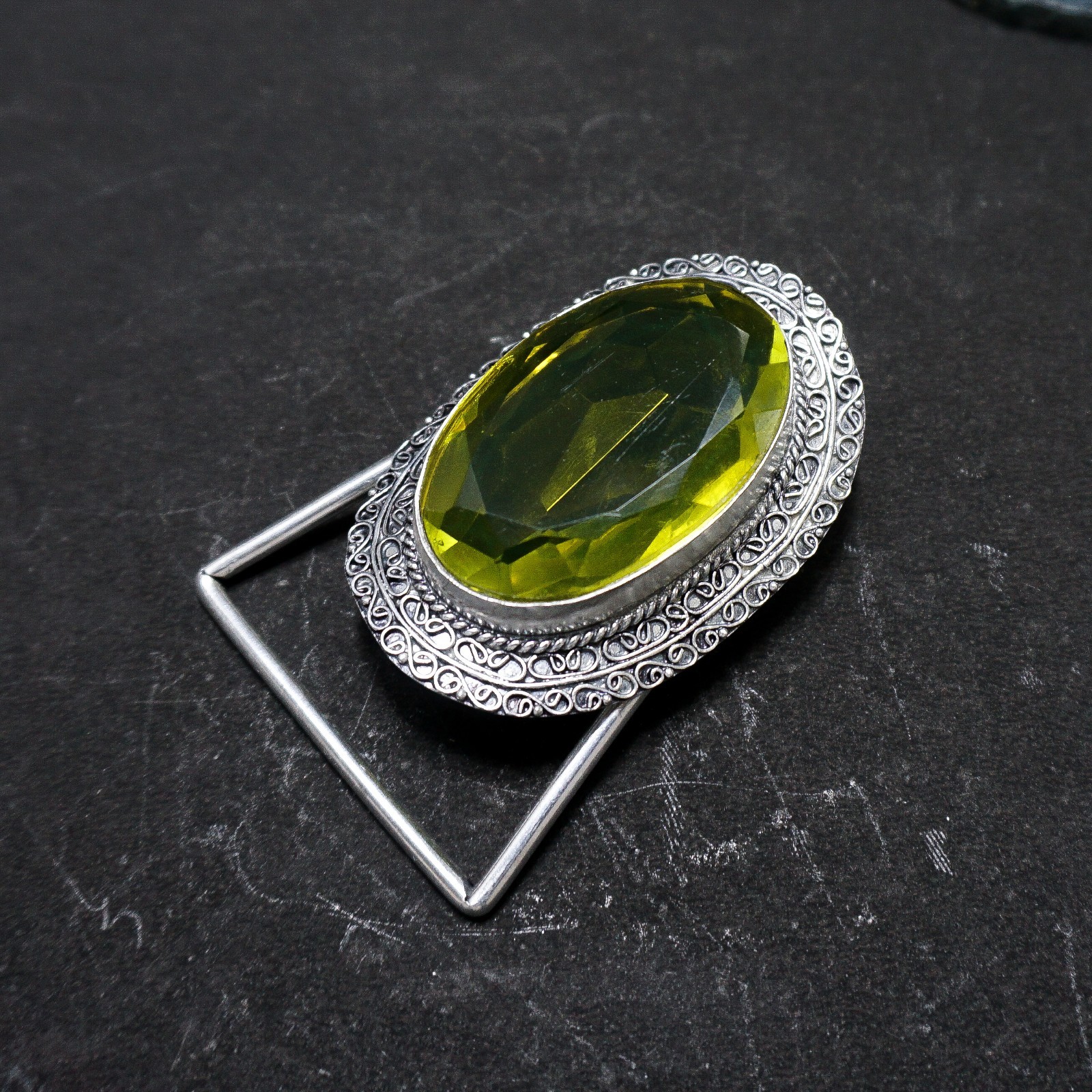 Handcrafted 925 Sterling Silver Peridot Green Quartz Faceted Oval Belt
