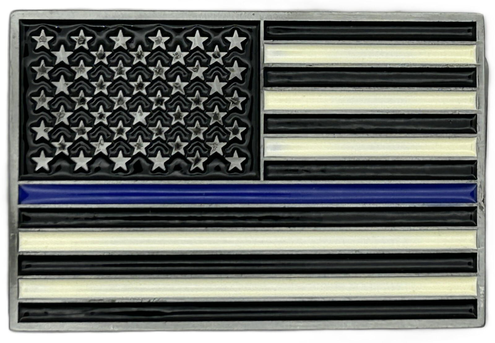 USA American Flag Blue Line Law Enforcement Support Enameled Belt Buckle New