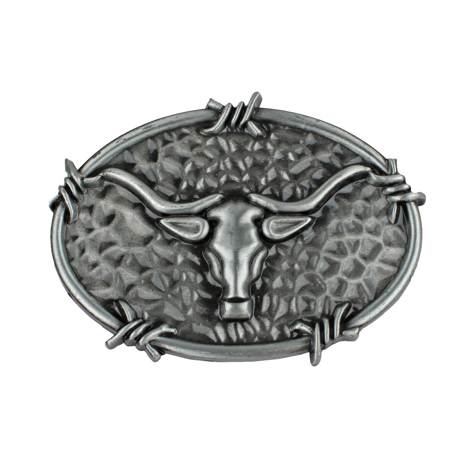 Oval Longhorn Bull Steer Head Barbed Wire Western Belt Buckle Antique Silver