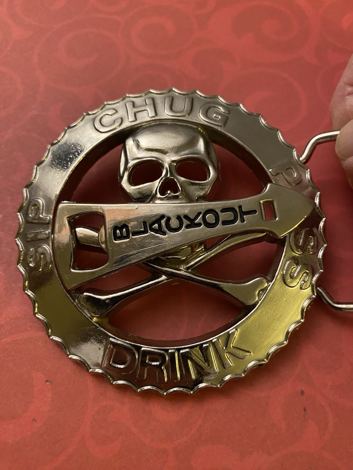 Vintage Skull & Crossbones Drinking Game with Spinner Belt Buckle
