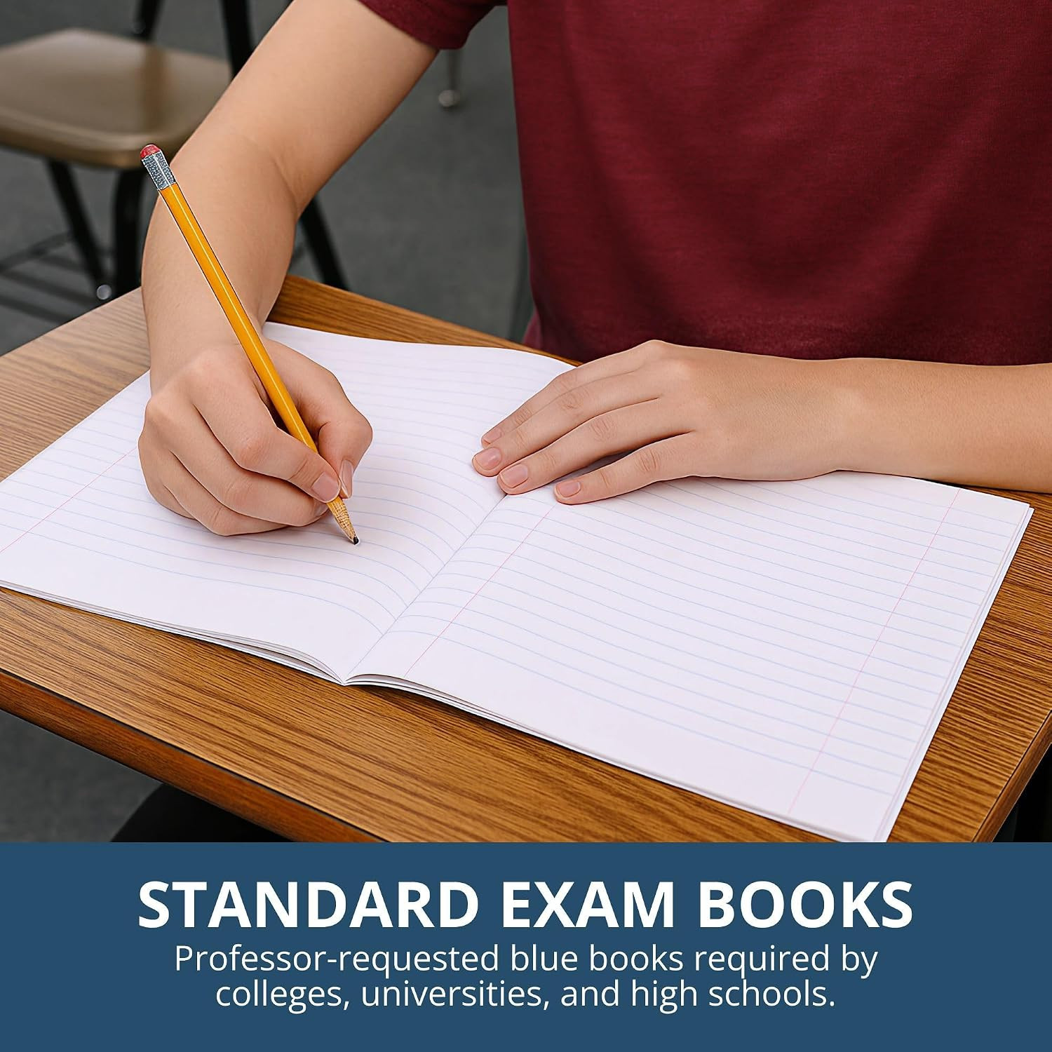 Exam Blue Books, 100 School Examination Booklets, 8.5&Prime; X 7&Prime;, 4 Sheets/8 Pages, W