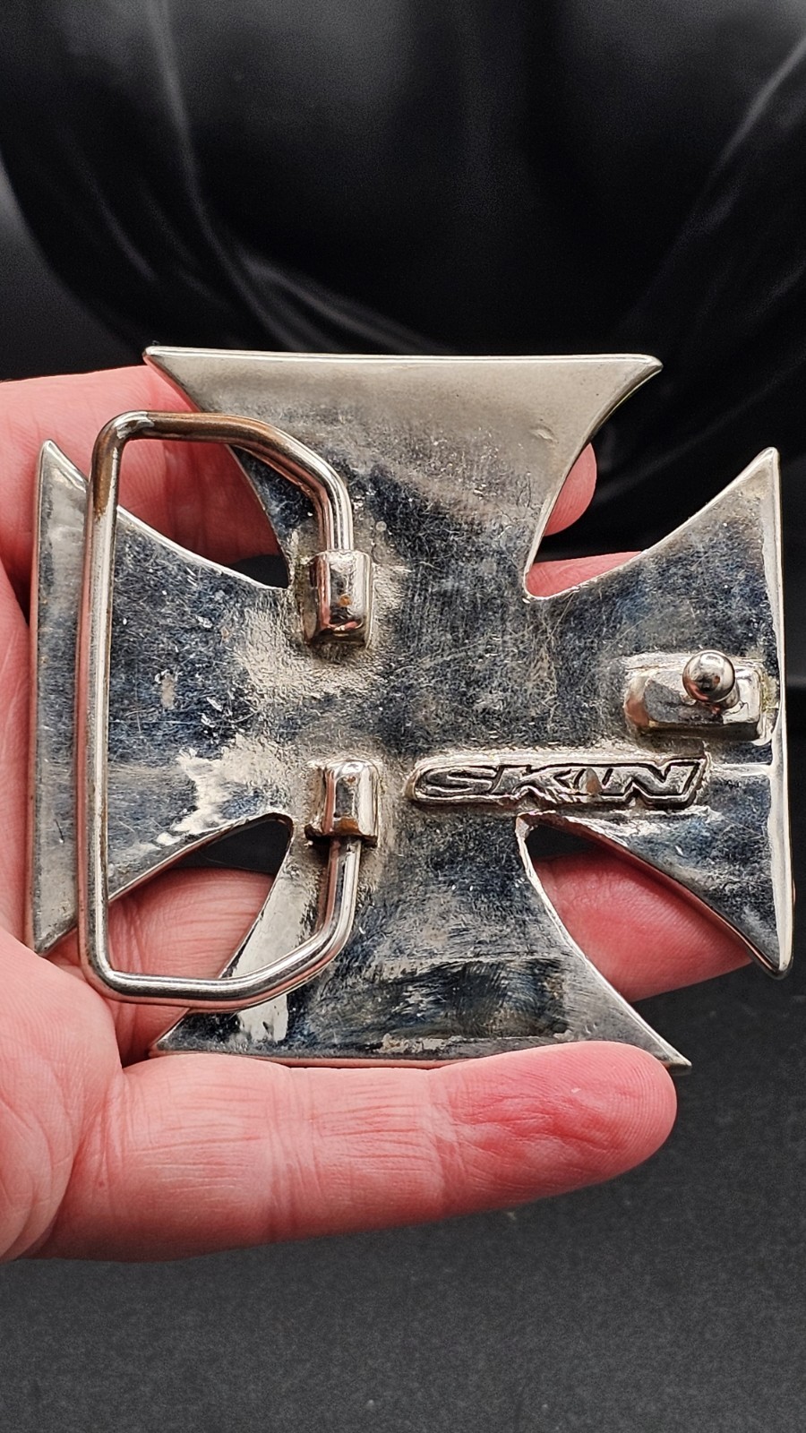 Skin Industries Maltese Cross Belt Buckle 3&Prime; x 3&Prime; Heavy Silver Tone Metal…