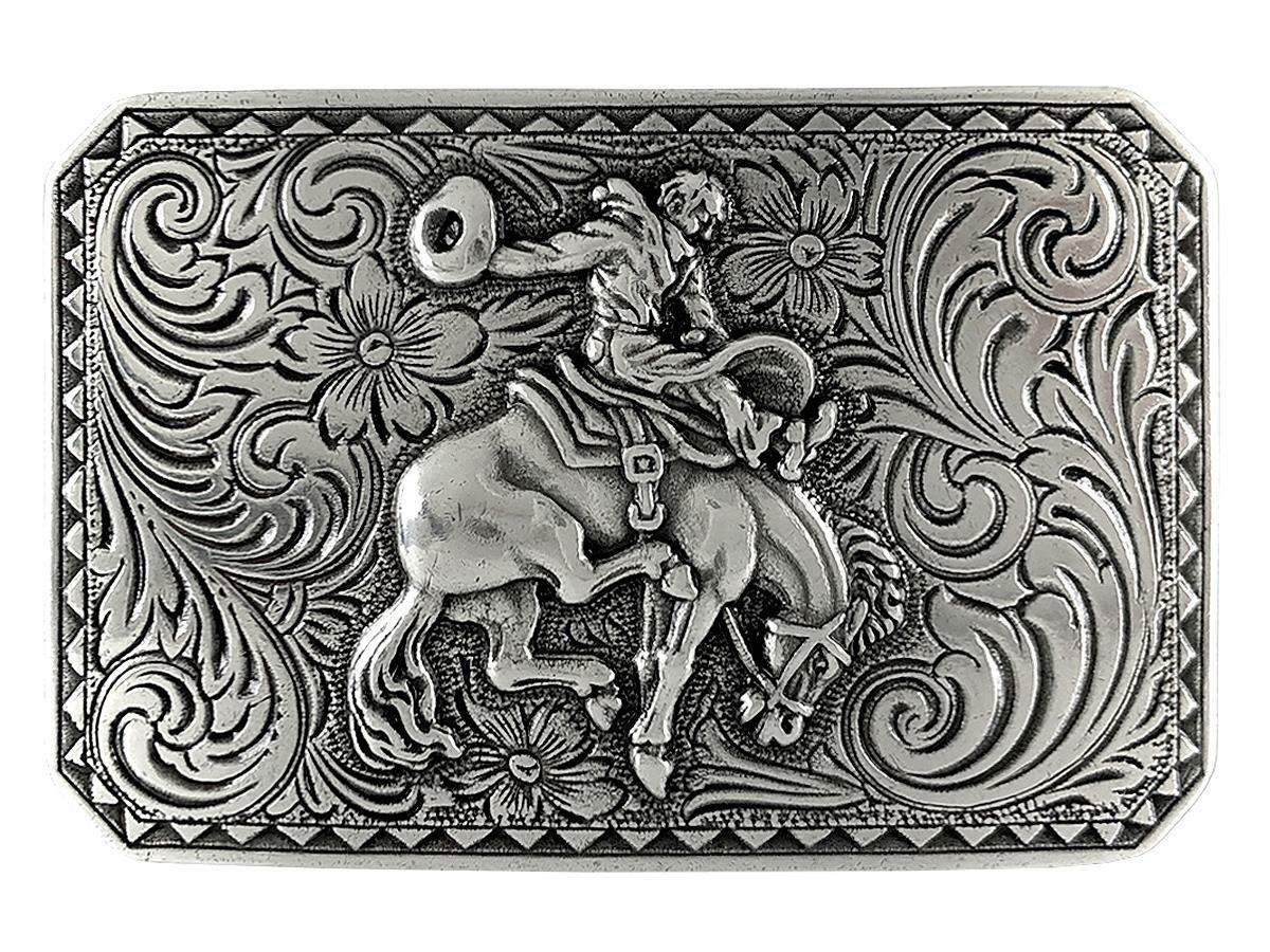 Antique Silver Bronco Rider Cowboy Belt Buckle Fits 1-1/2&Prime;(38mm) Wide Belt