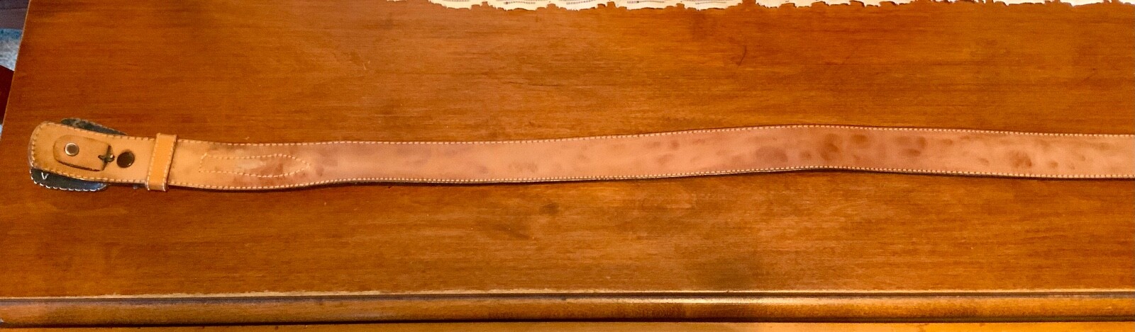 Mexico Silver Gold Overlay Engraved Flower Ranger Buckle Brown Tooled Belt 36&Prime;