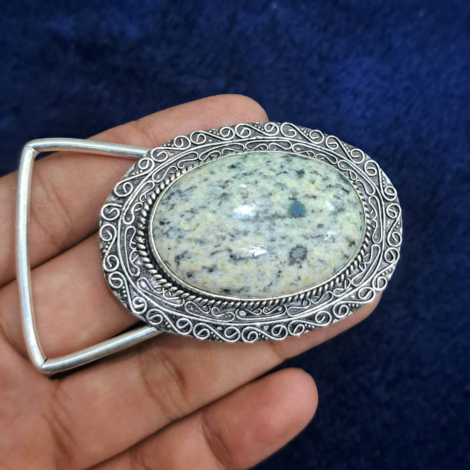Natural K2 Jasper Silver Plated Belt Buckle Handmade Gemstone Western Boho belt
