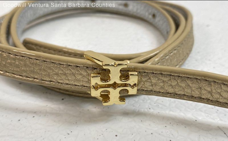 Tory Burch Reversible Logo Skinny Belt In Gold And Silver