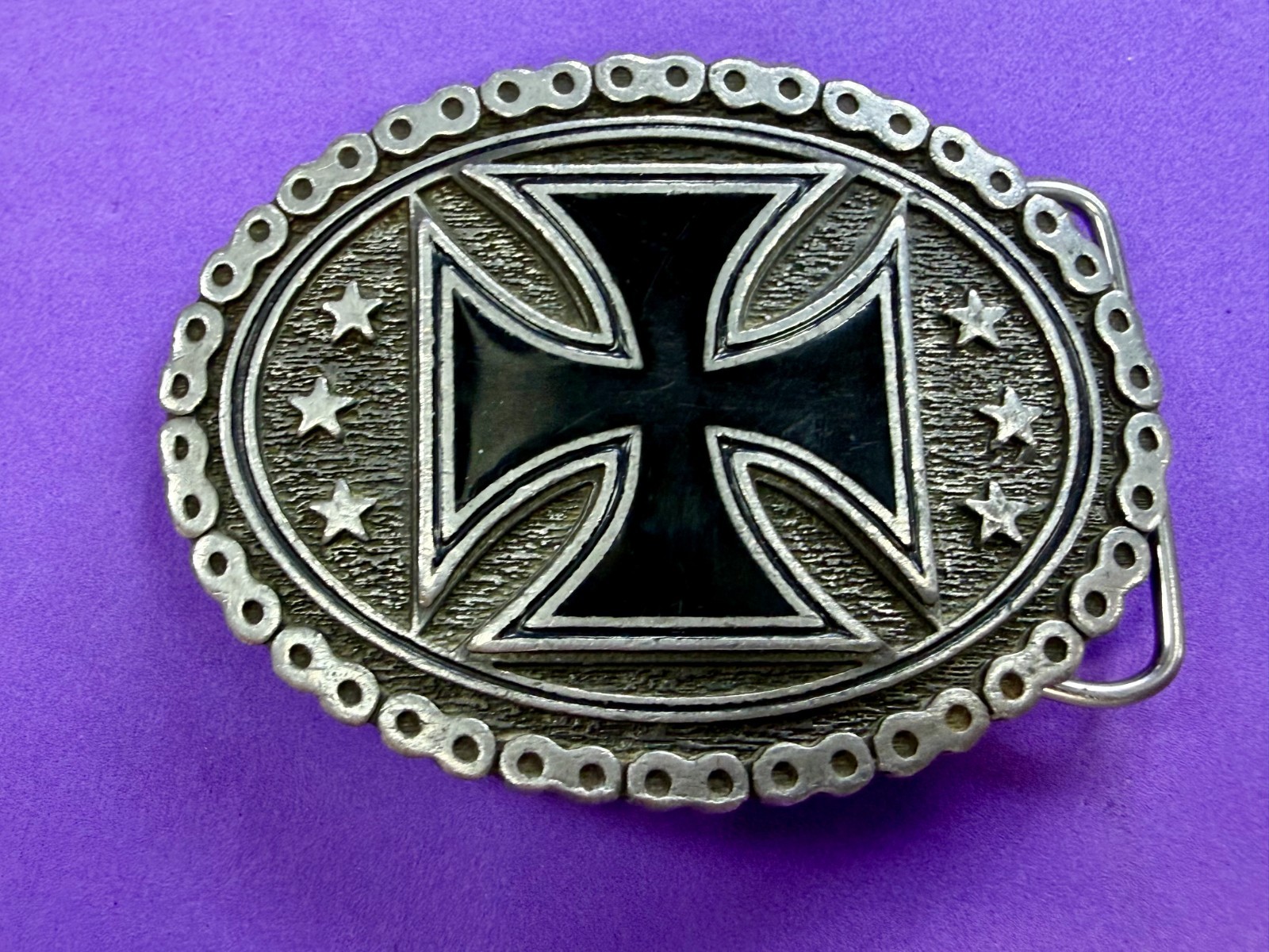 Maltese Celtic Iron Cross Chained Border Gothic Punk Biker Vibe EJC Belt Buckle