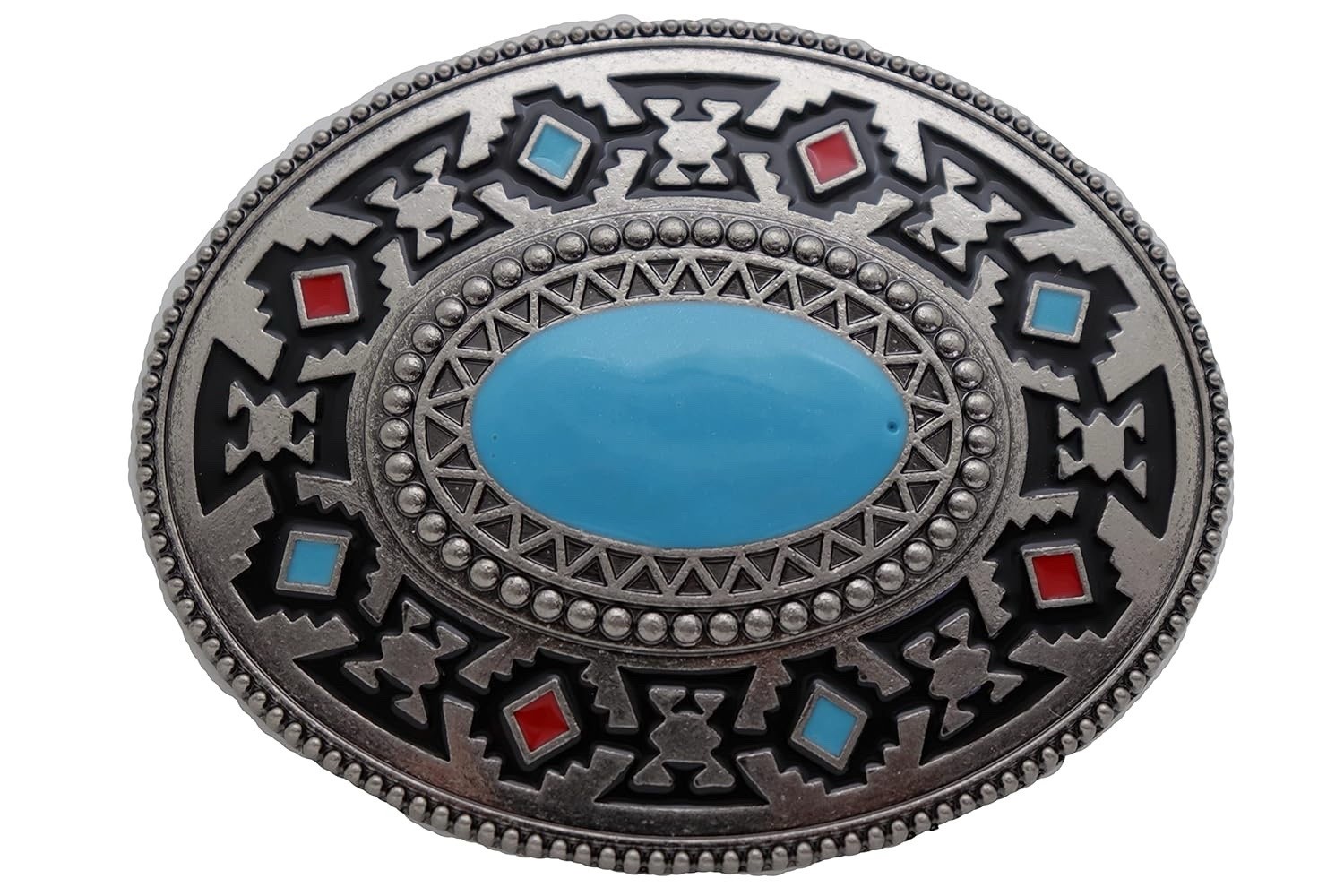 Men Women Buckle Silver Metal Western Fashion Turquoise Blue Ethnic Bohemian