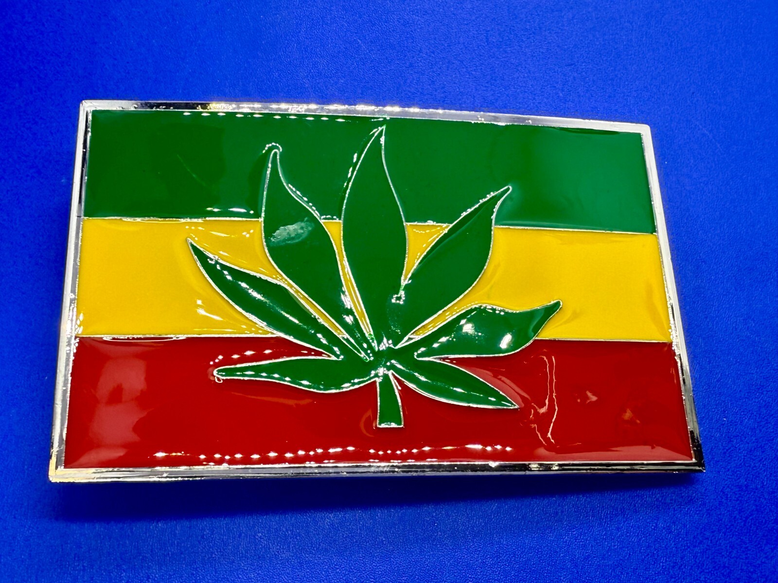 Rastafarian Flag Marijuana Cannabis Pot Leaf Weed Enameled Belt Buckle