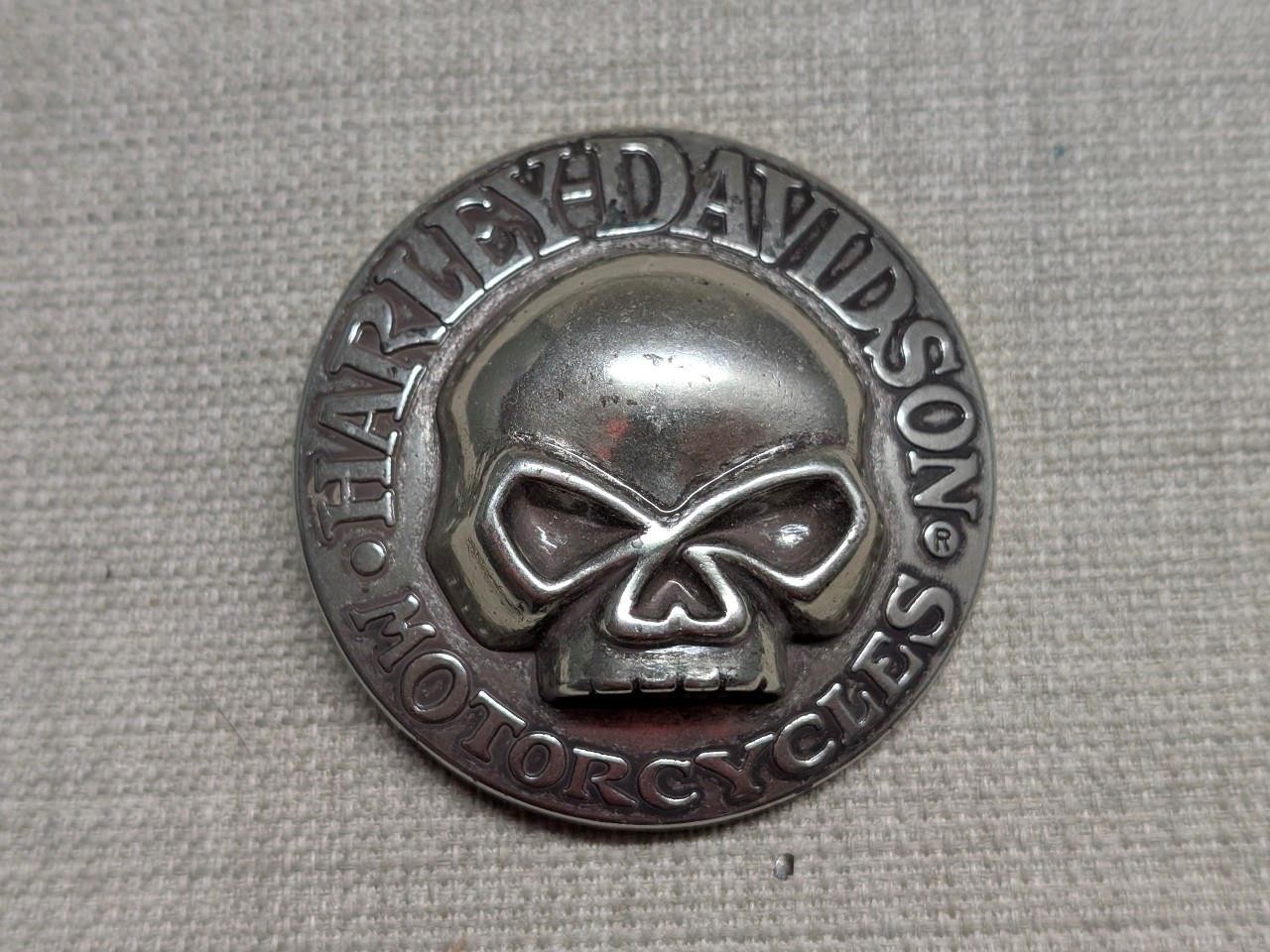 vintage WILLIE G belt buckle HARLEY DAVIDSON chrome metal SKULL motorcycle Y2K