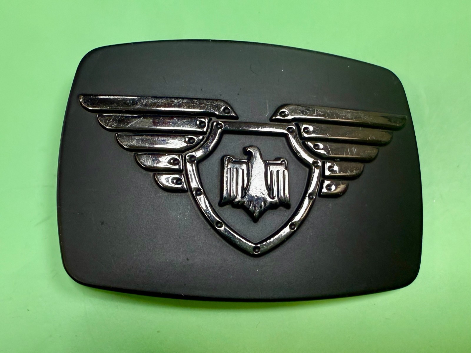 Winged Eagle Shield Black Color Vintage Chrome Brand Belt Buckle