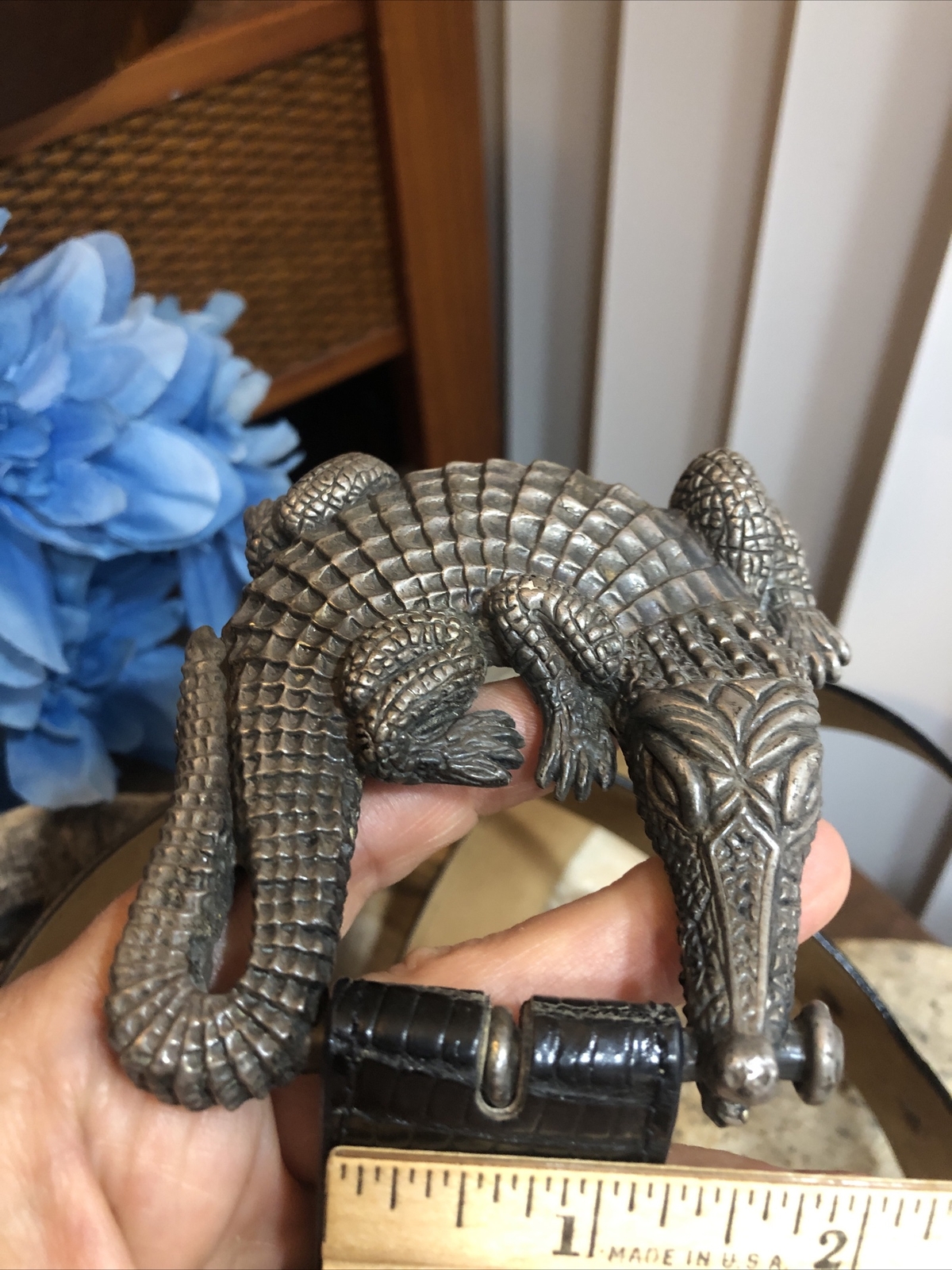 Vintage J.DEEGAN Sterling Silver 925 ALLIGATOR Crocodile belt BUCKLE 6.2oz, 175g