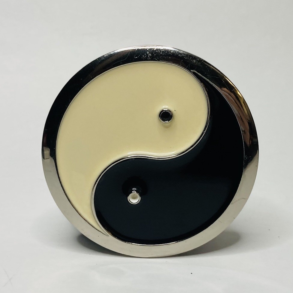 Enamel & Metal Yin Yang 3” Round Belt Buckle 1990’s Hippie Peace Vintage Y2K