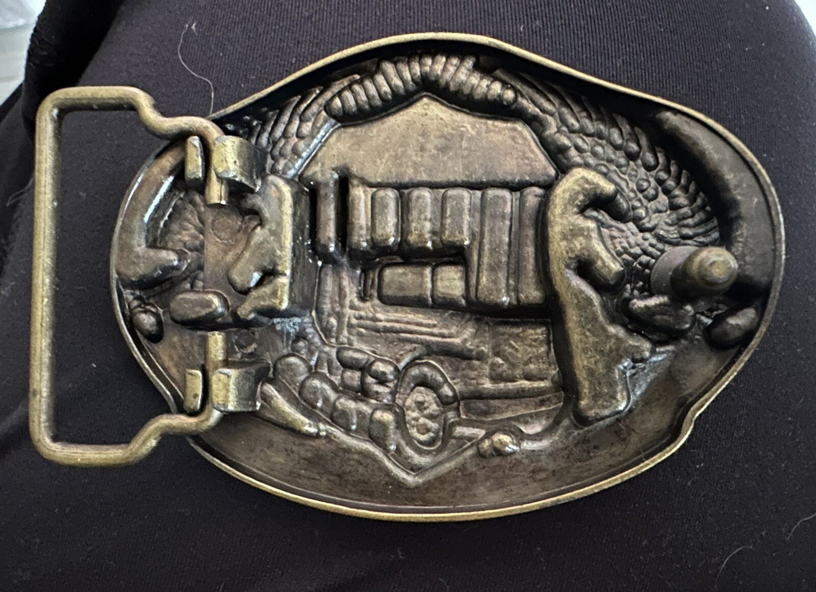 American York Trucker Belt Buckle Semi Truck Pewter Eagle Flag Zinc Collectible