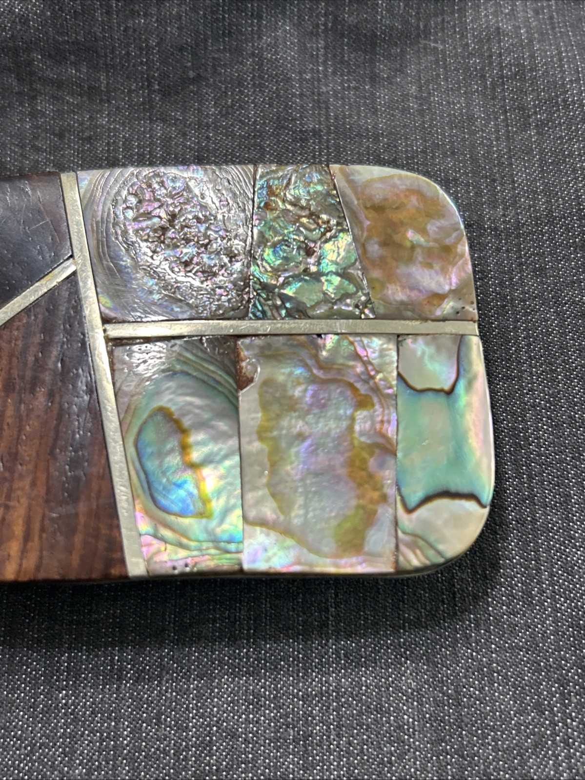 Gorgeous Belt Buckle Wood Abalone Shell Silver Tone Mexico