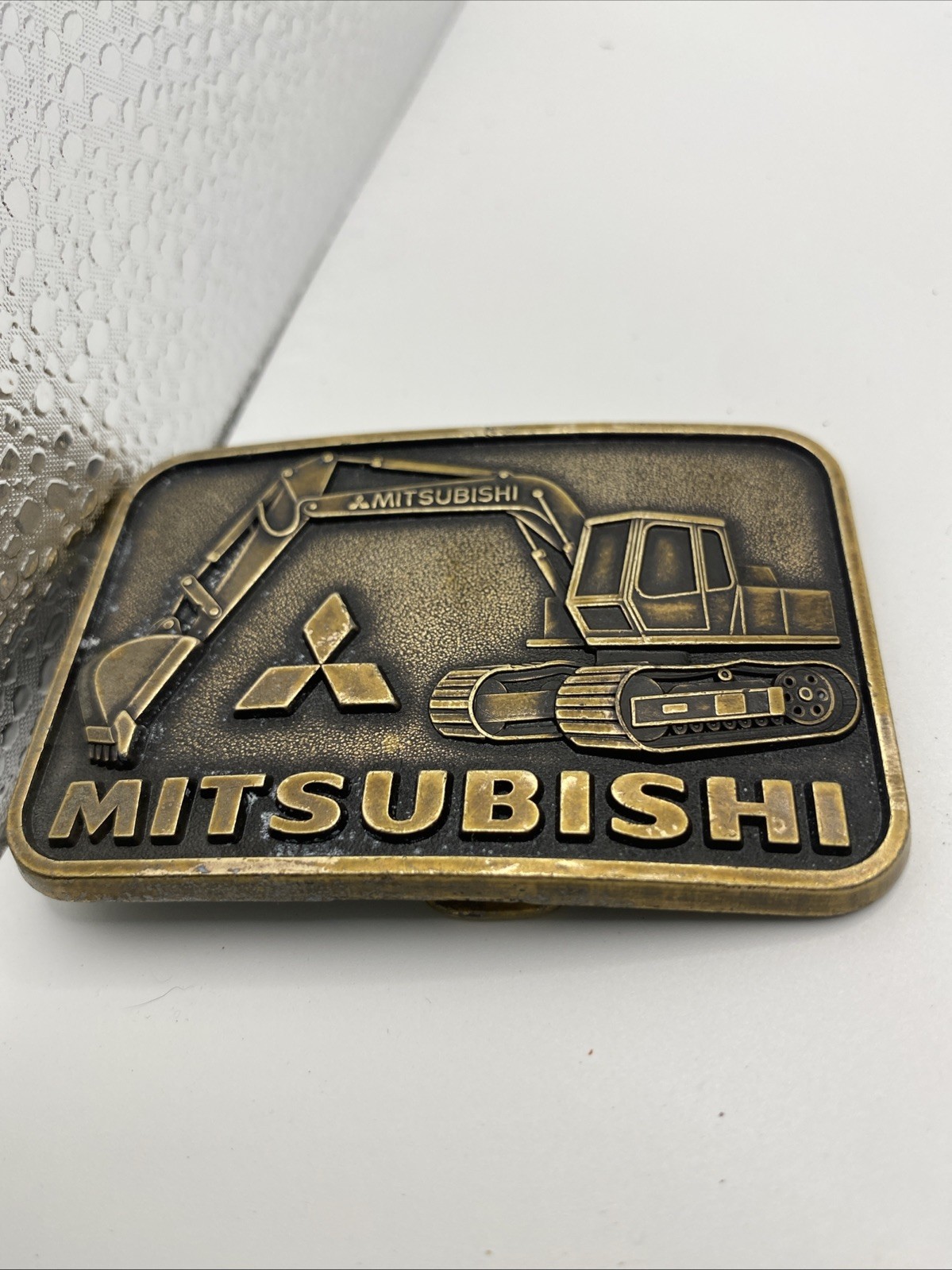 Mitsubishi Backhoe Construction Equipment Metal Belt Buckle Stamped USA VINTAGE!