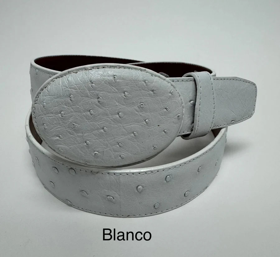 Genuine Exotic Full Quill Ostrich Skin Western Belt with Removable Buckle -White