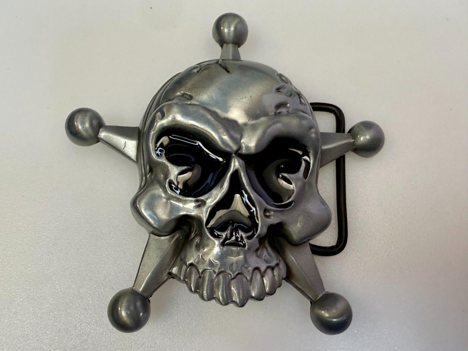 Creepy Skull Grinning Teeth Five Point Star Gothic Punk Cutout Belt Buckle