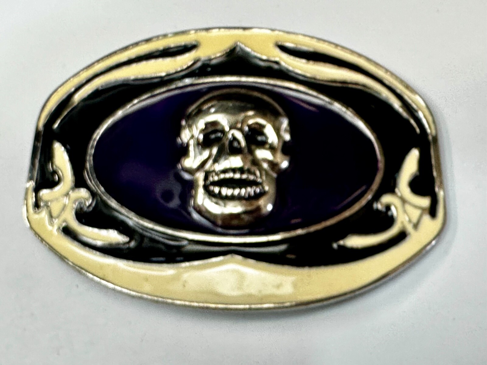 Cream & Purple Colors Skull Motorcycle Biker Large Oversized Belt Buckle
