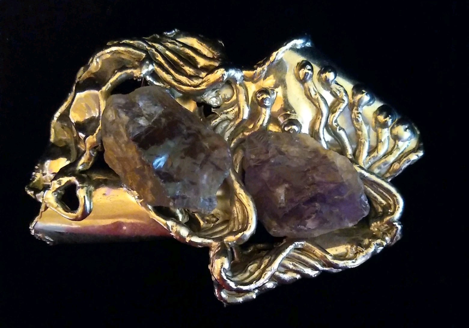 Vtg Copa Collection Brutalist Belt Buckle Silver/ Amethyst Modern Art SIGNED