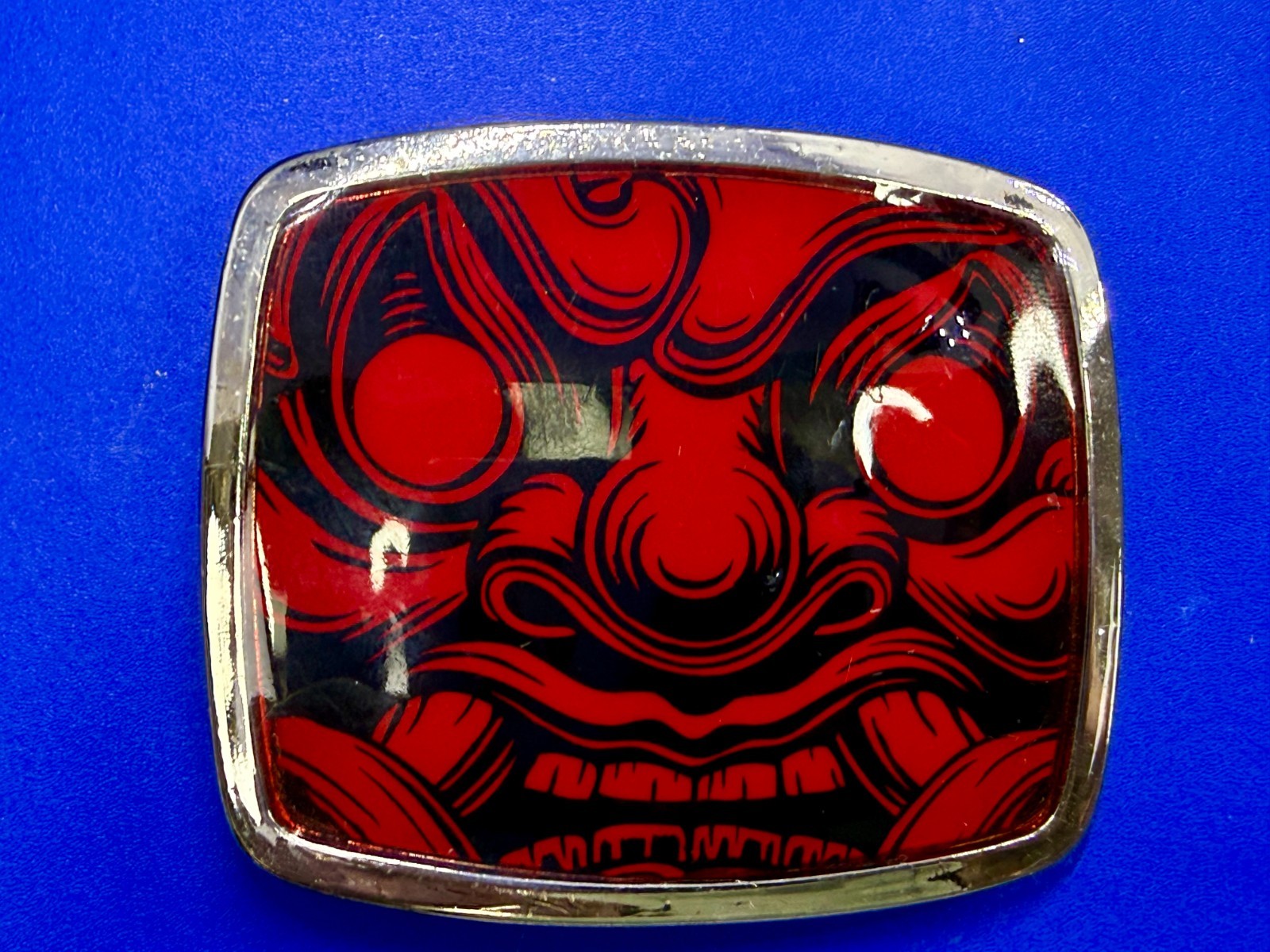 Samurai Video Game Cyberpunk Oni Mask Red Black Enamel Belt Buckle