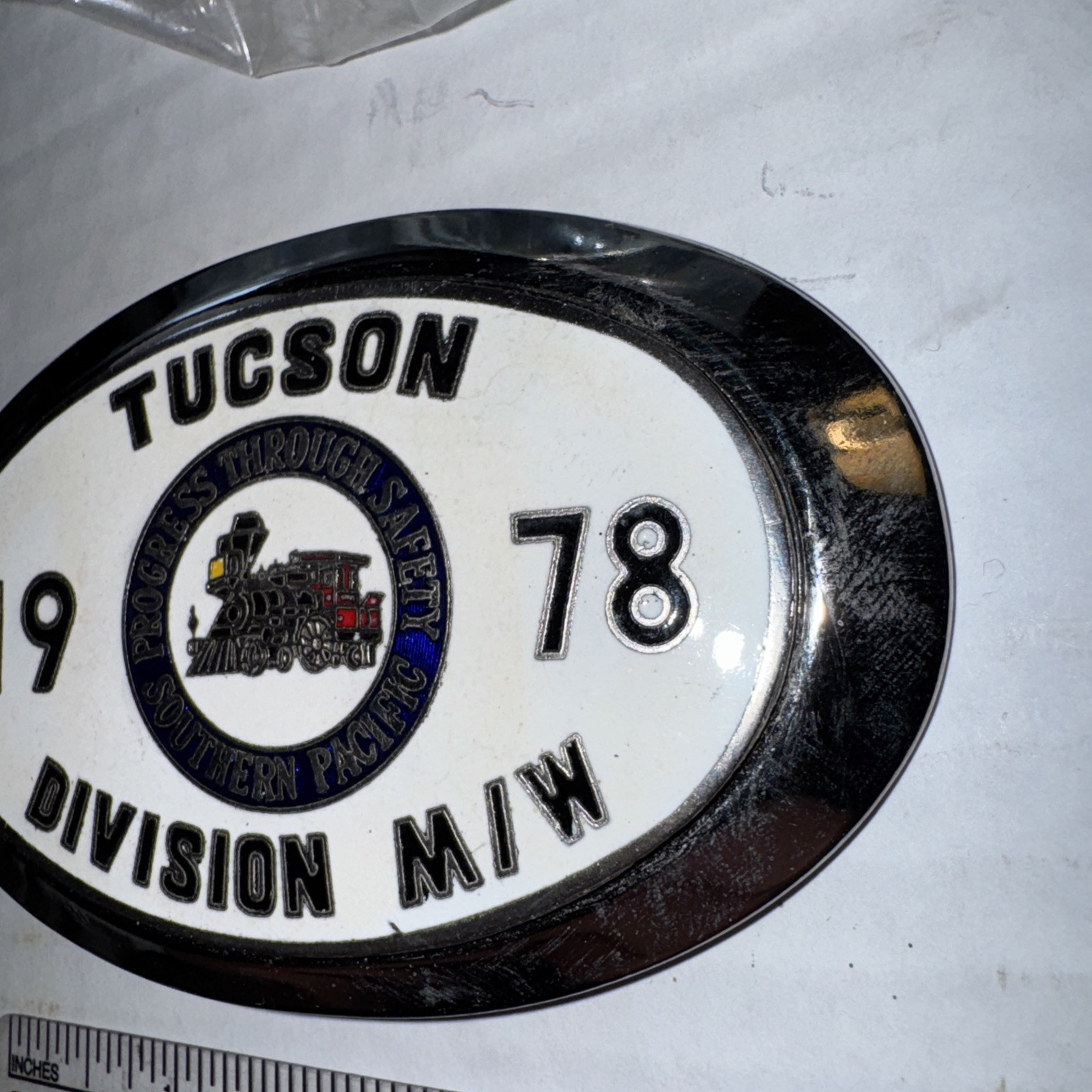 1978 Southern Pacific Tucson Division Railroad Safety Silver Belt Buckle