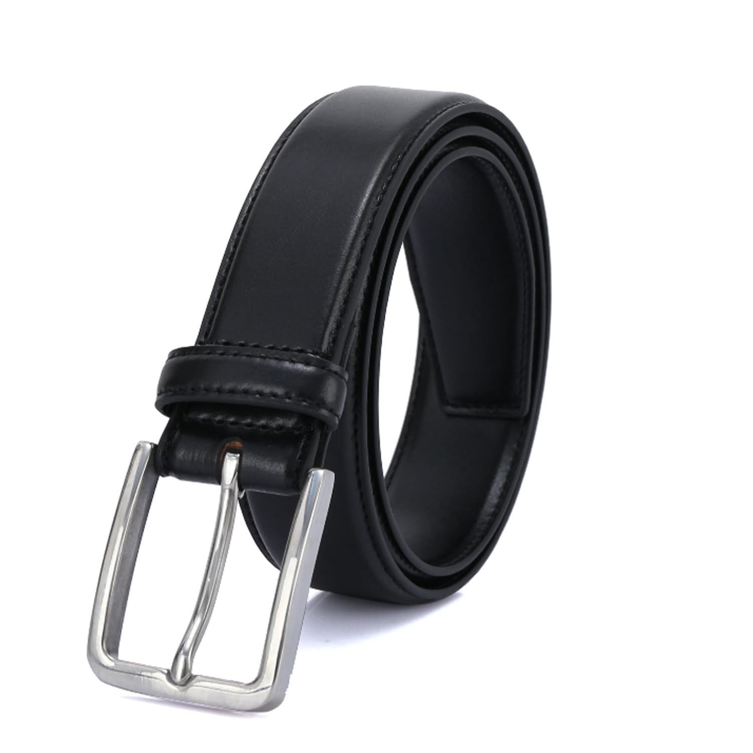 DOSHI Vegan Leather Belt for Men – 1 3/8&Prime; Width, PVD Polished 32, Black