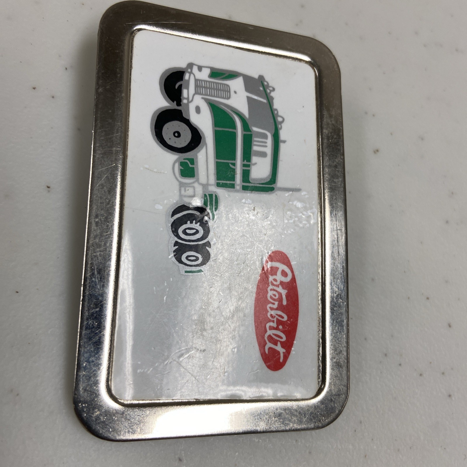 Vintage Peterbilt Semi-Truck Flat Nose Cabover Metal Belt Buckle 3 3/8&Prime; x 2 1/8&Prime;