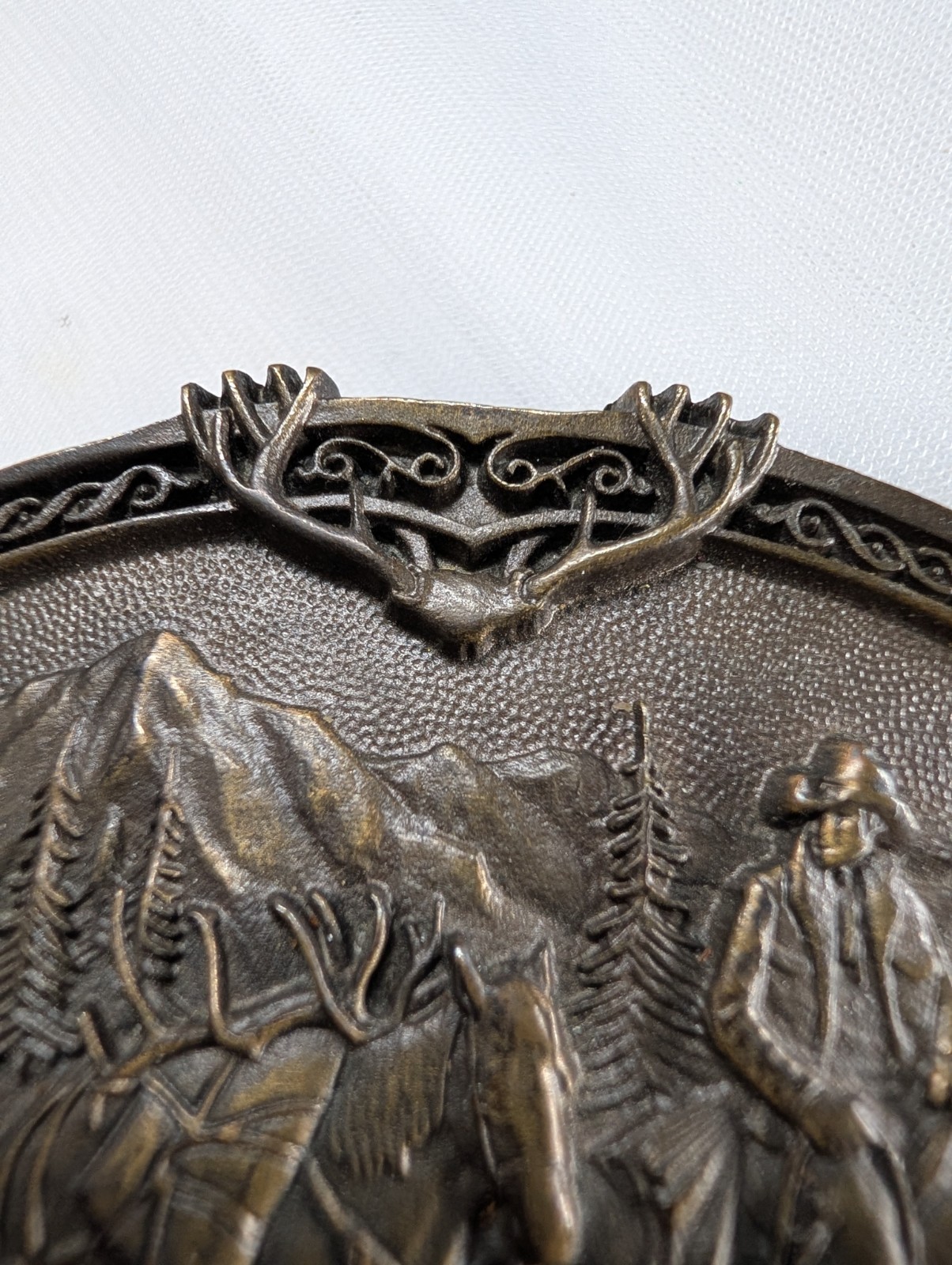 Vintage Solid Brass Western Belt Buckle Cowboy Pack Mules Elk Antlers Unengraved