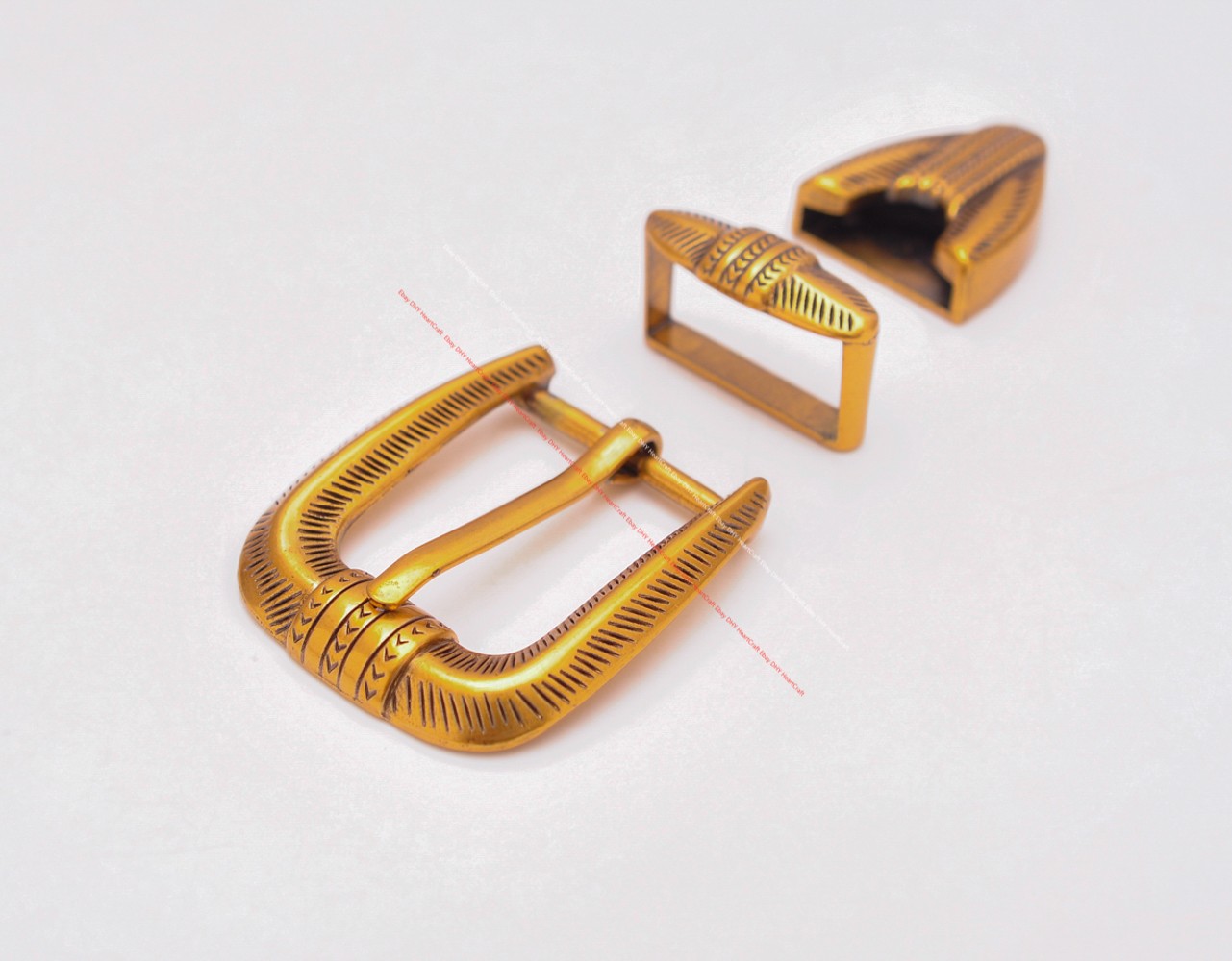 25MM Gold Plated Western Cowboy Prong Leathercraft 3-Piece Set Pin Belt Buckle