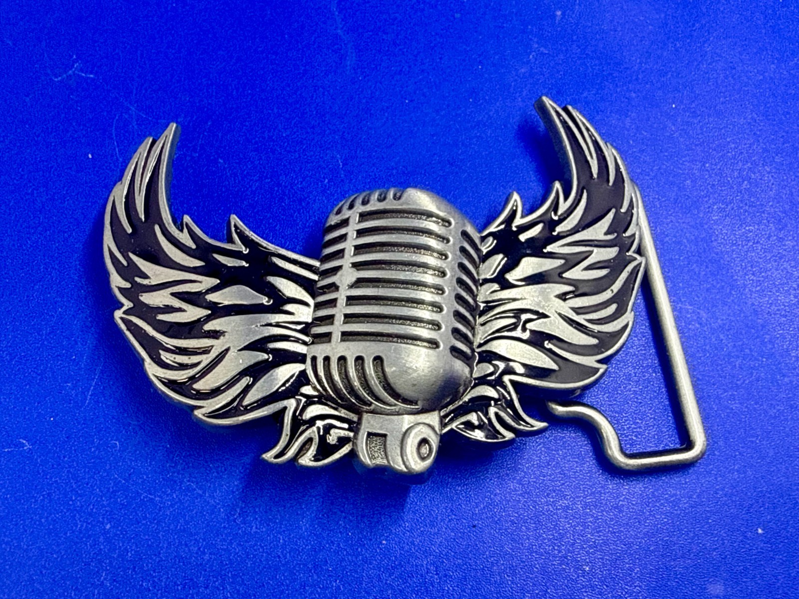 Classic Microphone Flying Wings Classic Rock Music Musician Cutout Belt Buckle