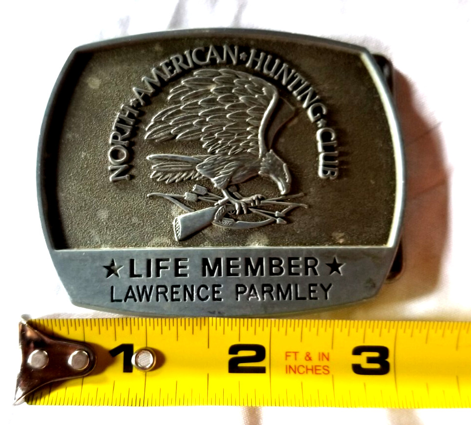 North American Hunting Club Life Member Belt Buckle Lawrence Parmley Eagle Rifle
