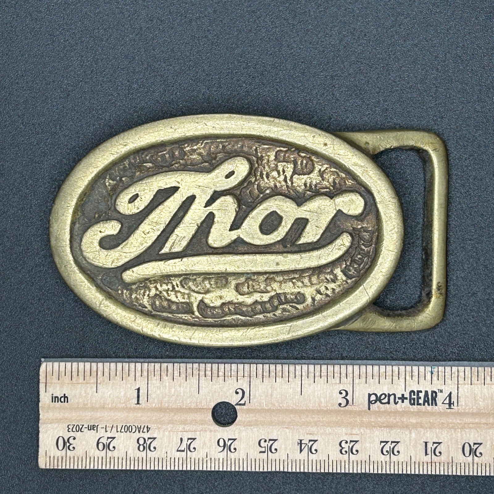 Vintage Thor Motocross Belt Buckle Brass Tone Oval Racing Logo Unisex