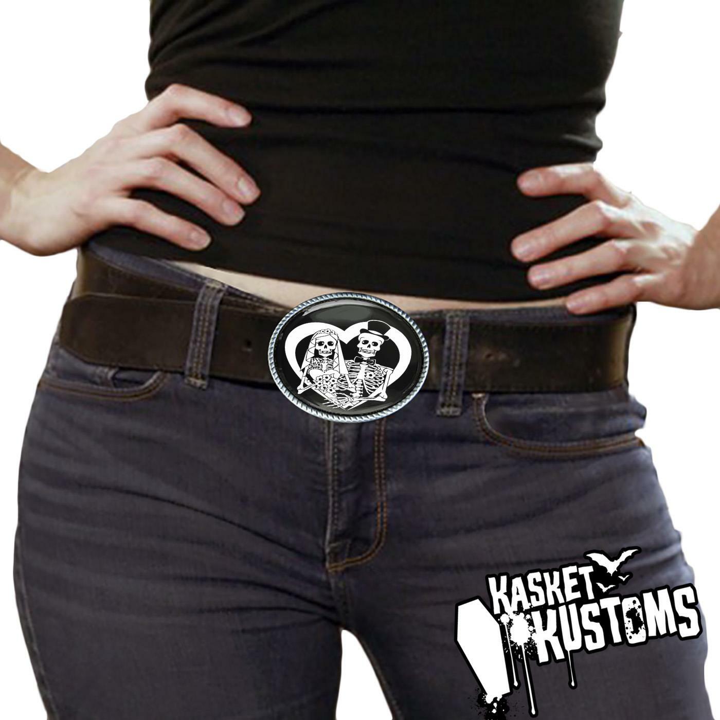Sugar Skull Bride & Groom Belt Buckle – Day of the Dead Wedding Handmade Gift 66
