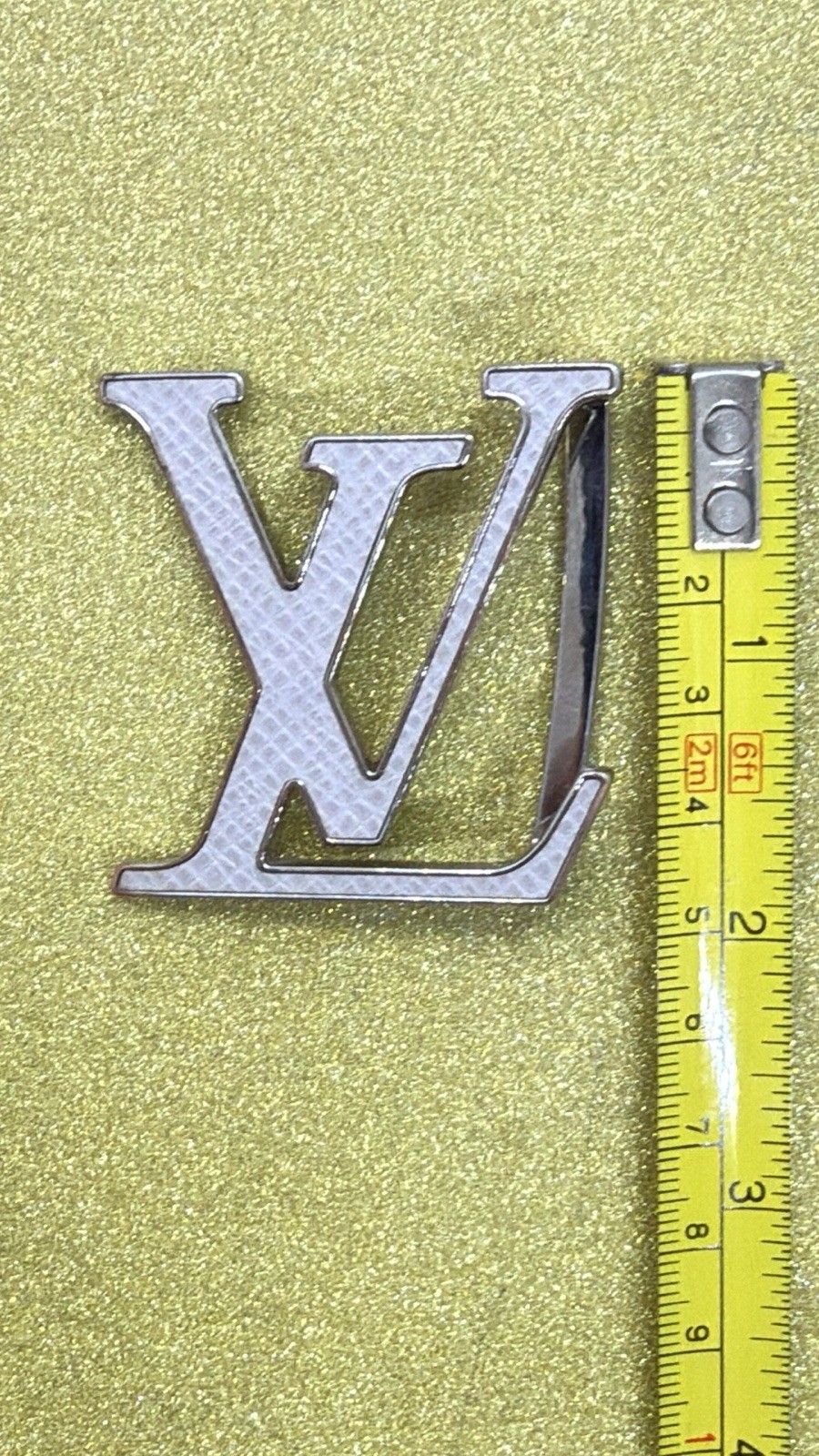 Louis Vuitton Logo LV Initials Belt Buckle Silver tone with white inset
